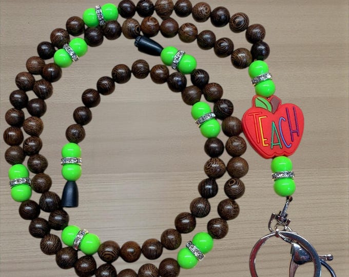 Teacher Beaded Lanyard with Safety Breakaway Clasp | Apple Badge Holder | Classroom ID Lanyard Gift