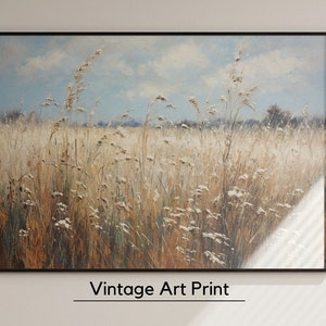 Printable Wildflower Field Landscape Oil Painting, Vintage Landscape Art Print, Country Field Wall Art Digital Download