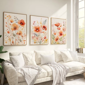 Floral Watercolor Print Set Of 10, Wildflower Field Wall Art, Printable Colorful Flower Artwork, Digital Download, png images