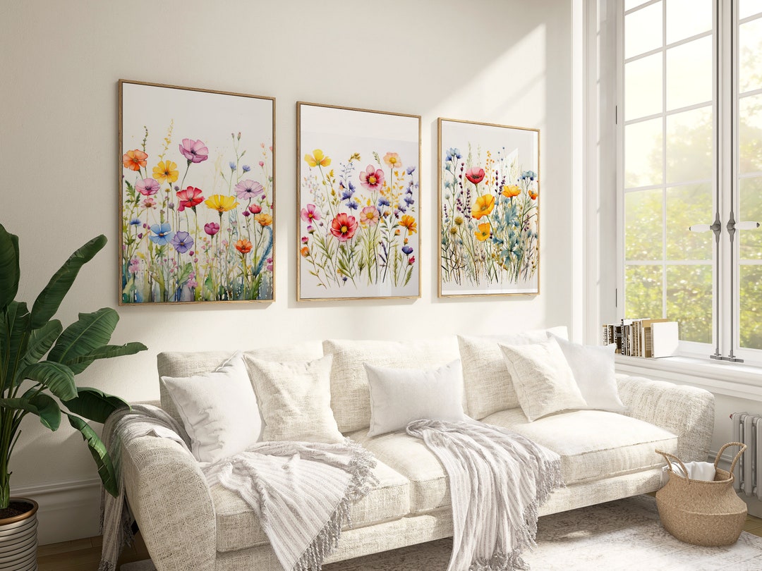 Floral Watercolor Print Set of 16, Wildflower Field Wall Art, Printable ...