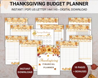 Printable budget planner, Thanksgiving planner, bundle printable, savings bundle, finance organizer, budget planner pdf, finance tracker
