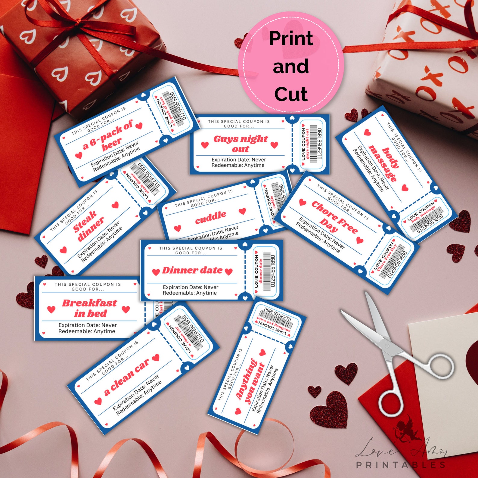 Love Coupons for Him, Valentine Coupon, Coupons for Him, Couple Coupons ...