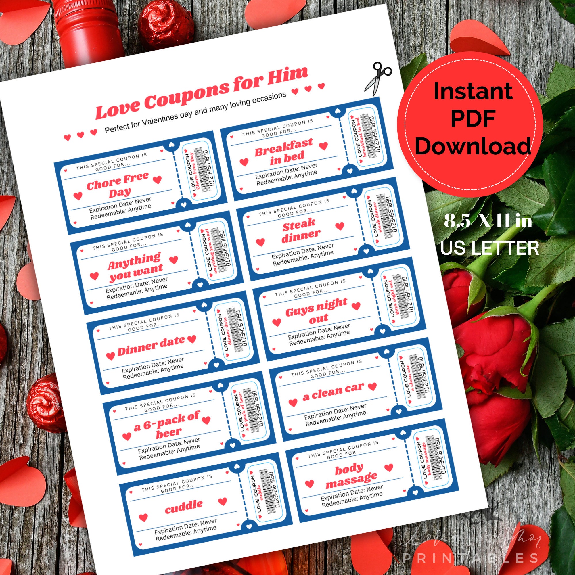Love Coupons for Him, Valentine Coupon, Coupons for Him, Couple Coupons ...