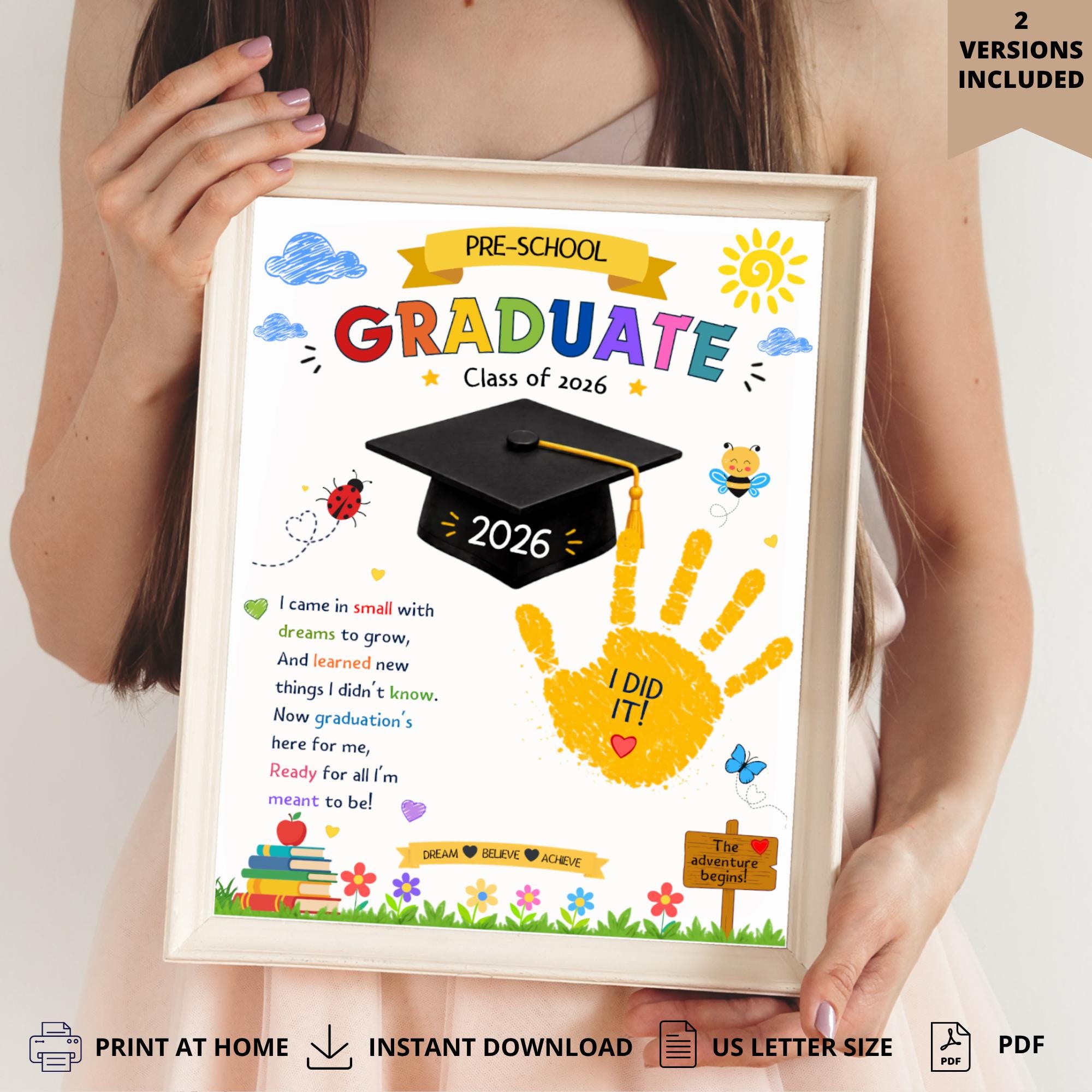 Preschool Graduation Printable Craft, Last Day of School Handprint Art ...