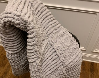 Gray Basket Weave Crochet Blanket