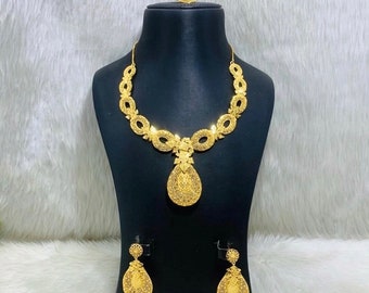 Conjunto de collar de gota de pera chapado en oro de 24k Joyas árabes africanas indias