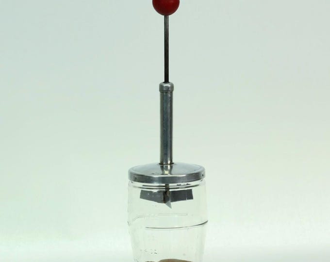 Vintage 1930s Nut Chopper with Glass Measuring Jar – Original Wooden Chopping Base