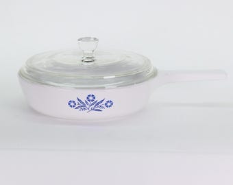 VINTAGE Corning Ware Blue Cornflower P-83-B 6 1-2  Inch Skillet with Lid. Made in USA