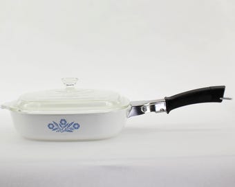 VINTAGE Corningware 9" Skillet P-9-B with Cover C-6 and Handle P-10-HG