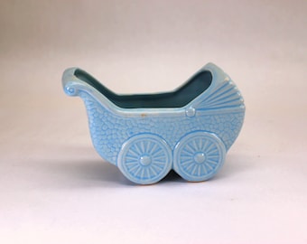 VINTAGE 1960's Blue Baby Carriage Planter