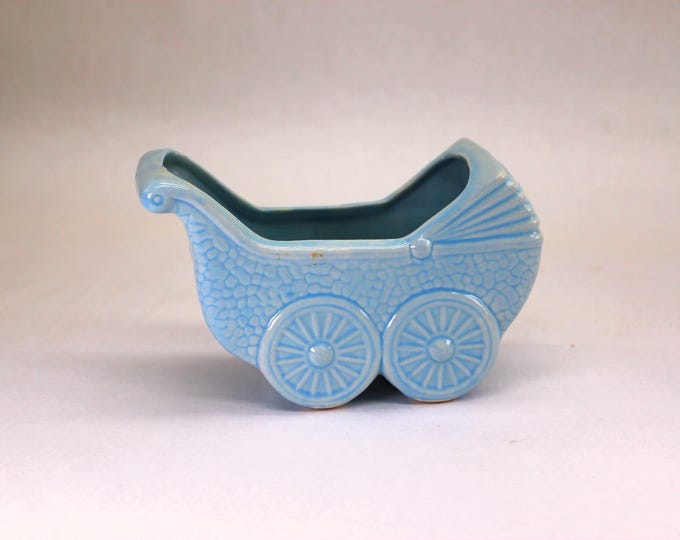 VINTAGE 1960's Blue Baby Carriage Planter