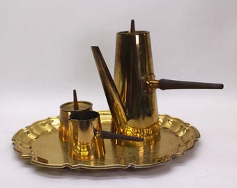VINTAGE MCM Brass Turkish-style Coffee Set with Tray