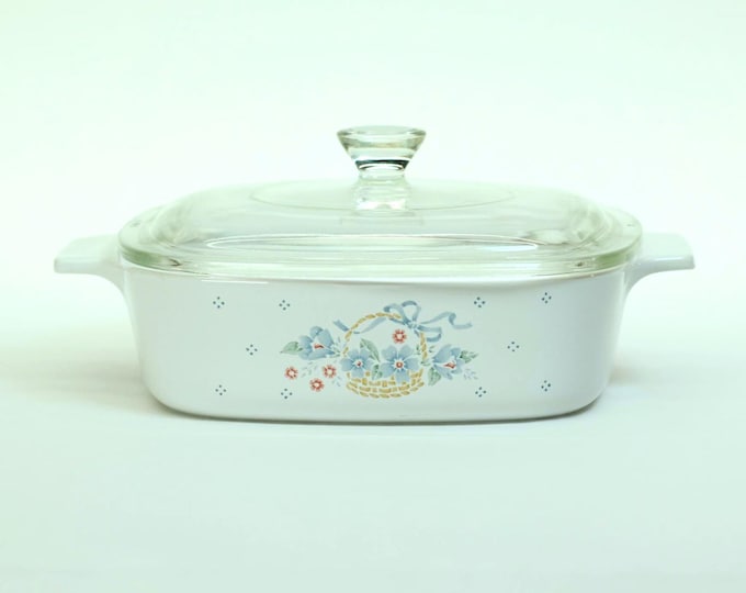 CorningWare Country Cornflower 1 Quart Casserole Dish with Glass Lid Made in USA