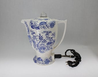 RARE Blue Onionware Electric Percolator. Made in Japan.