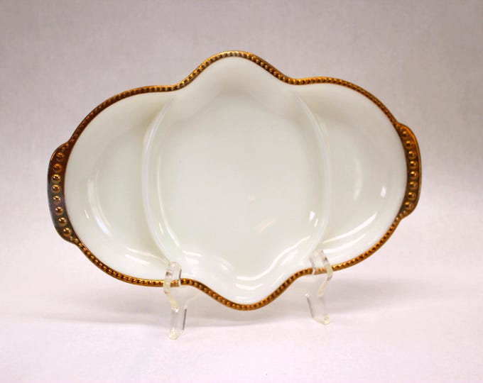 VINTAGE FireKing 3-section Serving Dish With Gold Trim.