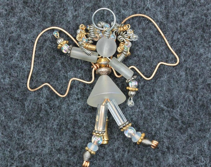 VINTAGE Handmade Artisan Wire Sculpture Stick Pin • Beaded Art Doll Brooch • OOAK Mixed Media Jewelry