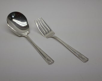 VINTAGE Art Deco Serving Fork and Spoon- National Silver Company Monarch Plate Two