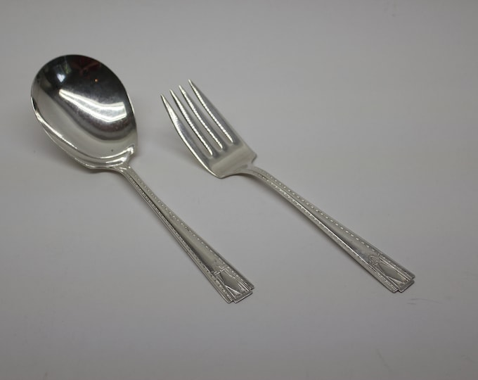 VINTAGE Art Deco Serving Fork and Spoon- National Silver Company Monarch Plate Two
