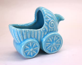 VINTAGE 1950's Blue Baby Carriage Planter