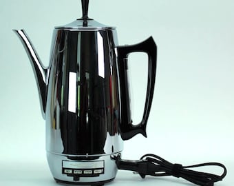Westinghouse Coffee Maker Electric Percolator Pressure Flo 10 Cup Chrome Vintage Serviced New Cord USA