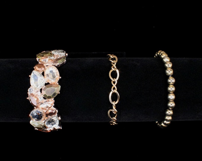VINTAGE. Three Golden Moods: Gold-Filled Beads, Sculptural Links, and Rhinestone Radiance.