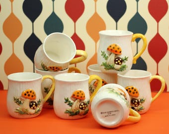 Vintage Sears Merry Mushroom Mug Set of 8, 1979 Made in Japan