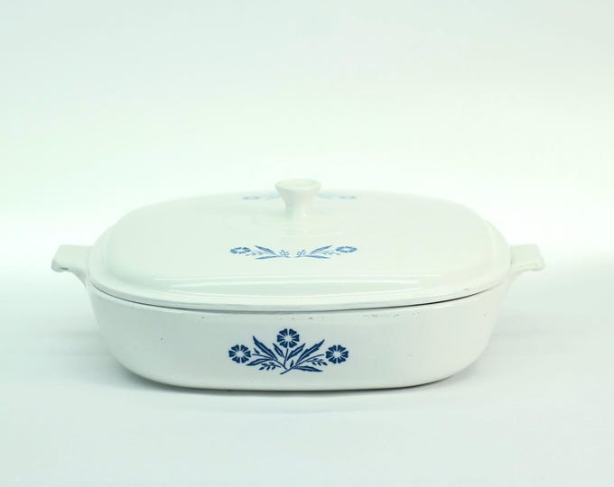 Vintage CorningWare 10" Skillet with Lid • Cornflower Pattern • 1958–1959 Embossed Mark • First Generation