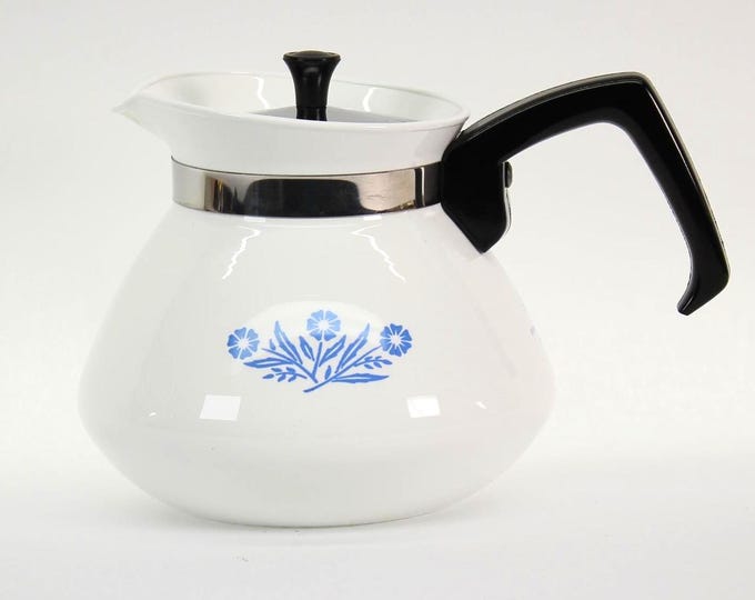 VINTAGE Corning Ware Blue Cornflower 6 Cup Coffee Pot Carafe with Lid Made in USA