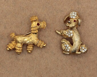 VINTAGE Poodle Brooch • Your Choice • Gold Tone Rhinestone Dog Pins • Figural Costume Jewelry