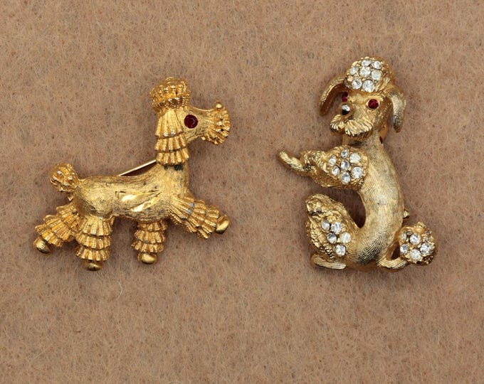VINTAGE Poodle Brooch • Your Choice • Gold Tone Rhinestone Dog Pins • Figural Costume Jewelry