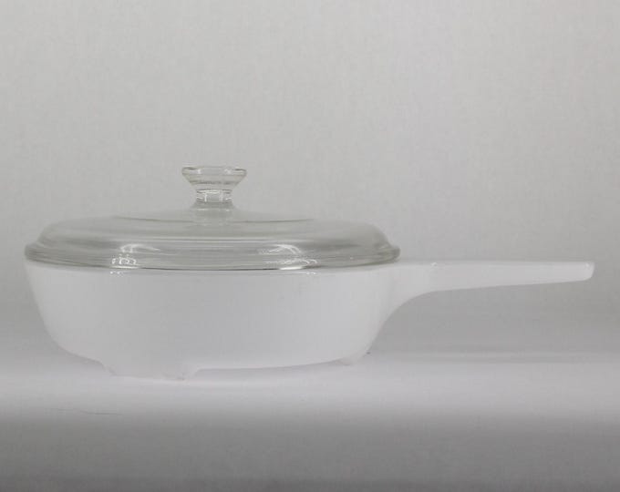 VINTAGE CorningWare Just White 7" Browning Skillet MW-83-B with Cover P-83-C.