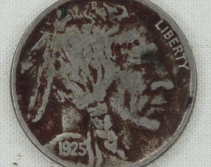 VINTAGE 1925 Buffalo Nickel • Genuine United States Five Cent Coin • Indian Head Nickel