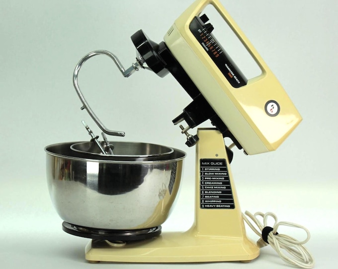 Vintage Hamilton Beach Scovill Model 44 Stand Mixer with Geared Dough Hook Attachment 1970s Made in USA