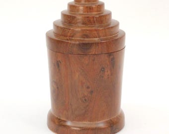 VINTAGE Hand Turned Hardwood Keepsake Box Stepped Lid 6 Inch Wooden Jewelry Trinket Container