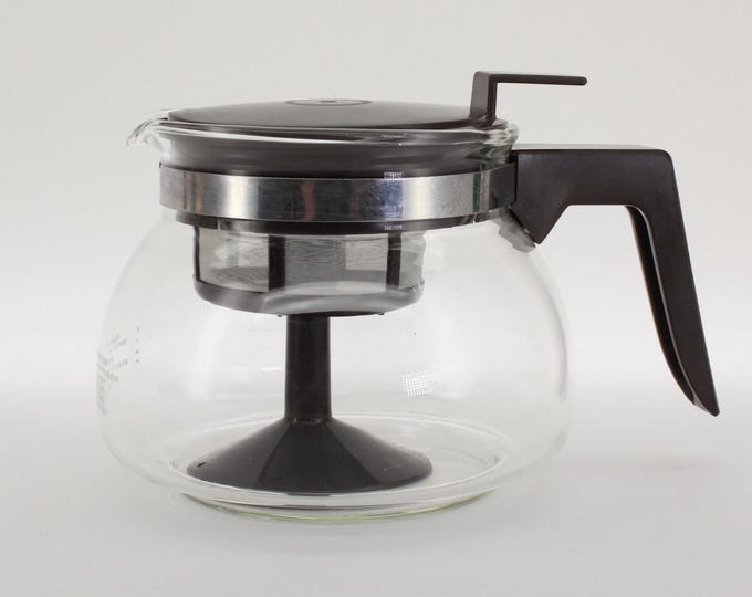 VINTAGE Glass Coffee Percolator. Wide Body 8 Cup Stovetop Coffee Pot. Mid-Century Modern Thermoplastic Handle.
