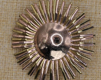 VINTAGE Coro Atomic Starburst Brooch – Mid Century Modern Gold & Copper Tone Sunburst Pin