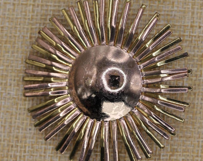 VINTAGE Coro Atomic Starburst Brooch – Mid Century Modern Gold & Copper Tone Sunburst Pin