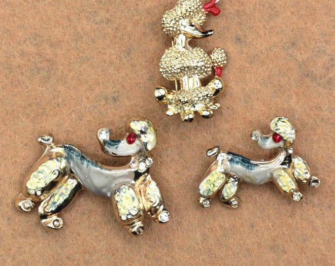 VINTAGE Poodle Brooch • Your Choice • Gold Tone & Enamel Dog Pins • Mid Century Figural Costume Jewelry