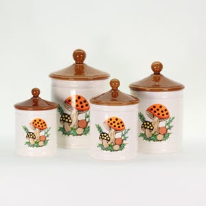 Vintage 1982 Sears Merry Mushroom Canister Set: Retro Kitchen Storage