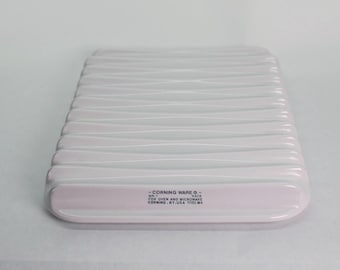 VINTAGE Corning Ware M-1-B Bacon Tray. White Ridged Grill Plate. Pyroceram Oven & Microwave Dish.