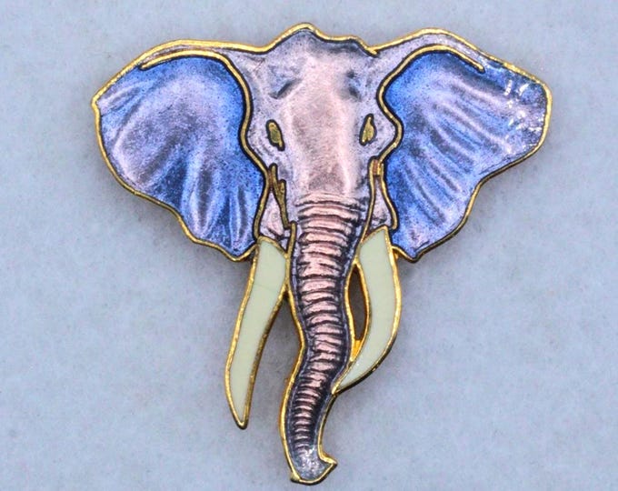VINTAGE Wm Spear Elephant Brooch • Signed 1989 Lavender Blue Enamel Safari Wildlife Pin • Figural Animal Jewelry
