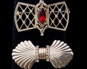 VINTAGE Costume Jewelry Art Deco-inspired Bow Brooches. 1980's.