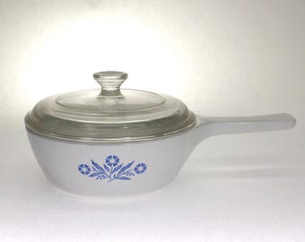 VINTAGE CorningWare Menuette 1 Pint Saucepan. Blue Cornflower.