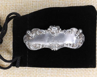 VINTAGE Sterling Silver Nameplate Artifact G Baker Engraved Ornate Scrollwork Collectible Restoration Supply