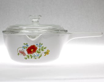 VINTAGE CorningWare 2-1/2 Cup Saucepan P-89-B with P-81-C Cover. Wildflower.