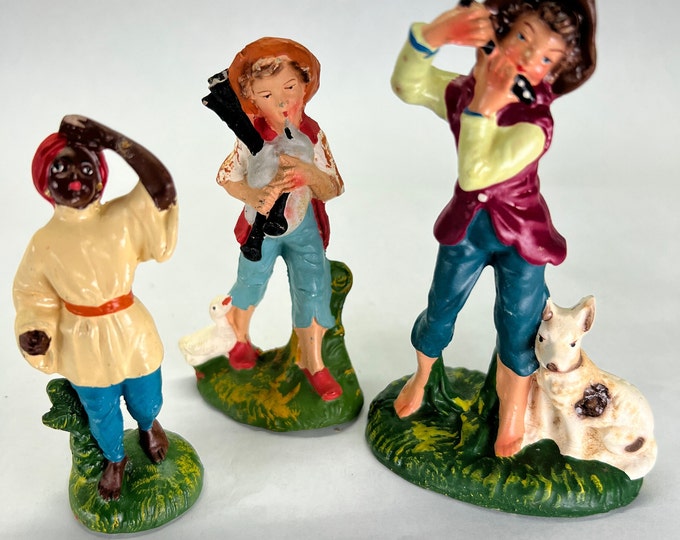 VINTAGE 1950's Chalkware Nativity Pieces- Pipers and Scout- Set of 3