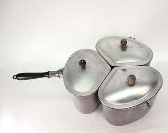 VINTAGE Club Aluminum Trio Saucepan 7-piece Set – Early Efficiency Meets Timeless Charm (M3 Marked)