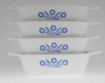 VINTAGE CorningWare Blue Cornflower Petite Pans P-41. Set of 4.