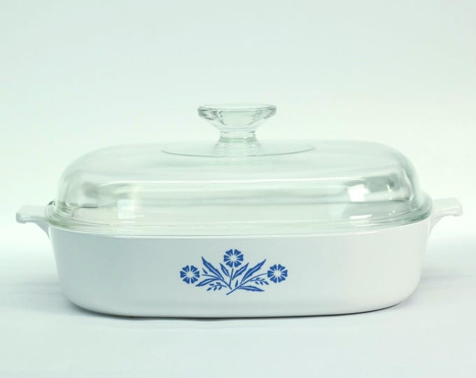Vintage CorningWare 11" Skillet with Pyrex Lid • Cornflower Blue Casserole Dish • P-11-B