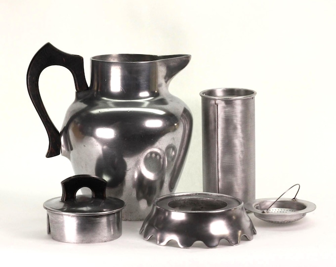 Vintage Club Aluminum Coffee Maker: Hammered Art Deco Design, Complete Set